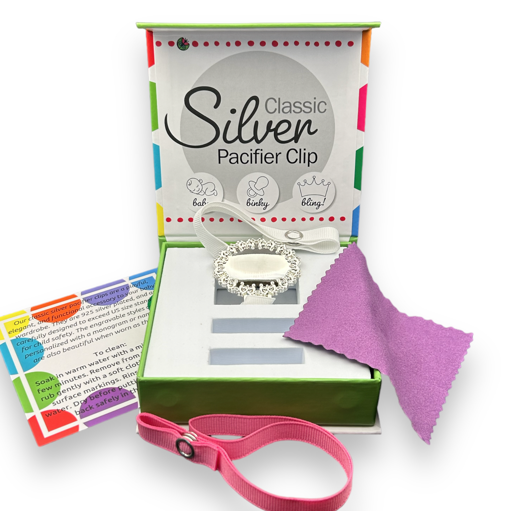 "Charlotte” Silver Pacifier Clip - Melonbug