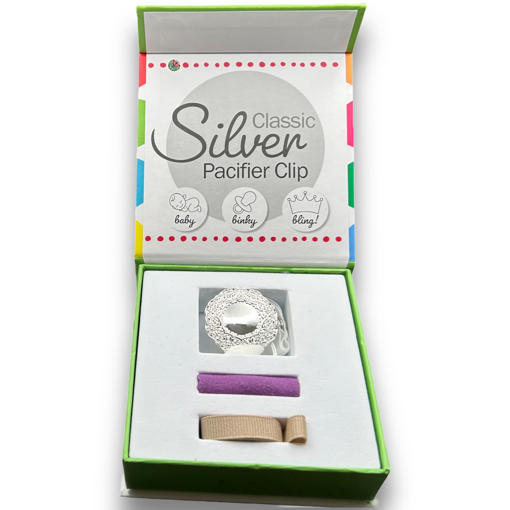 "Elizabeth" Silver Pacifier Clip - Melonbug
