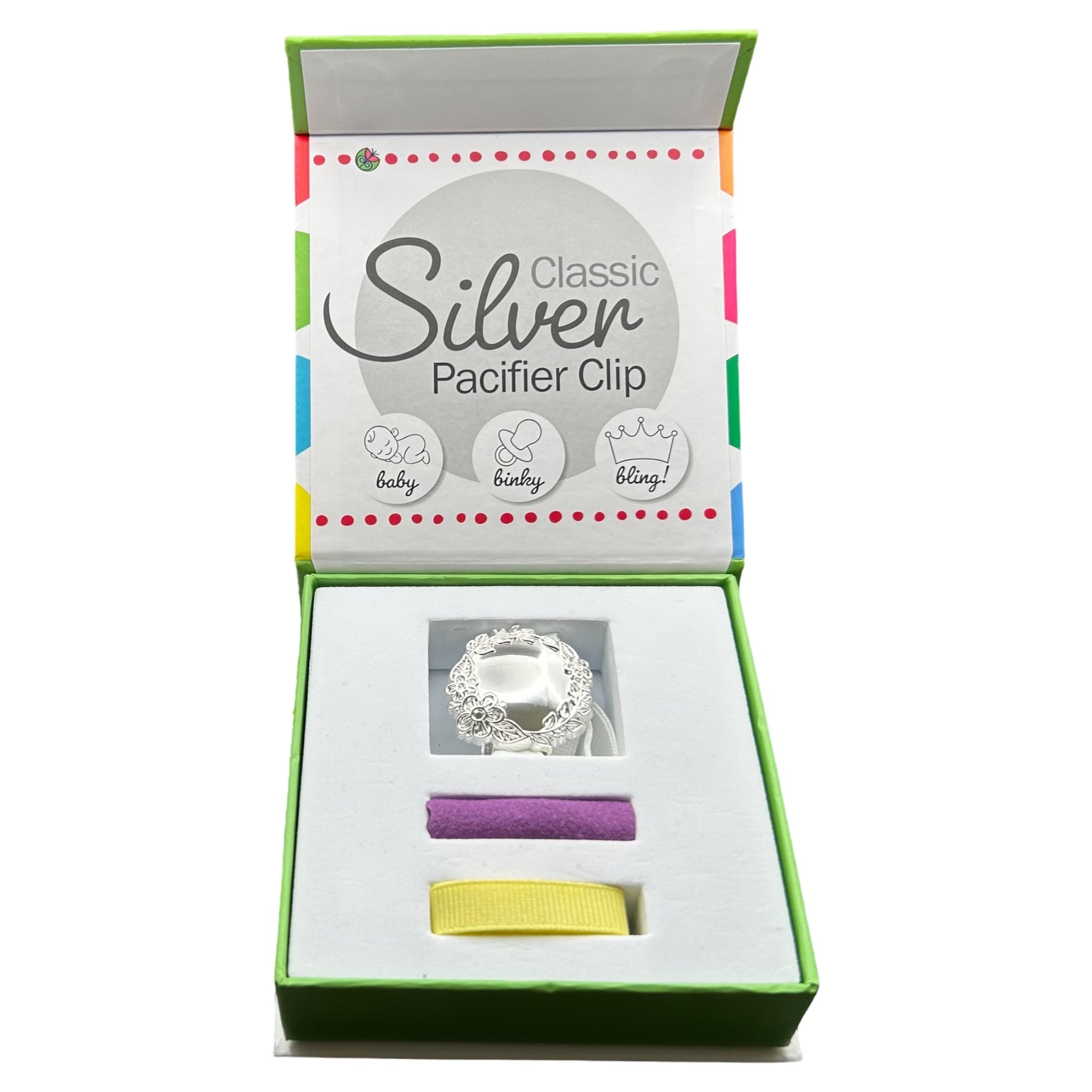 "Lilibet” Silver Pacifier Clip - Melonbug