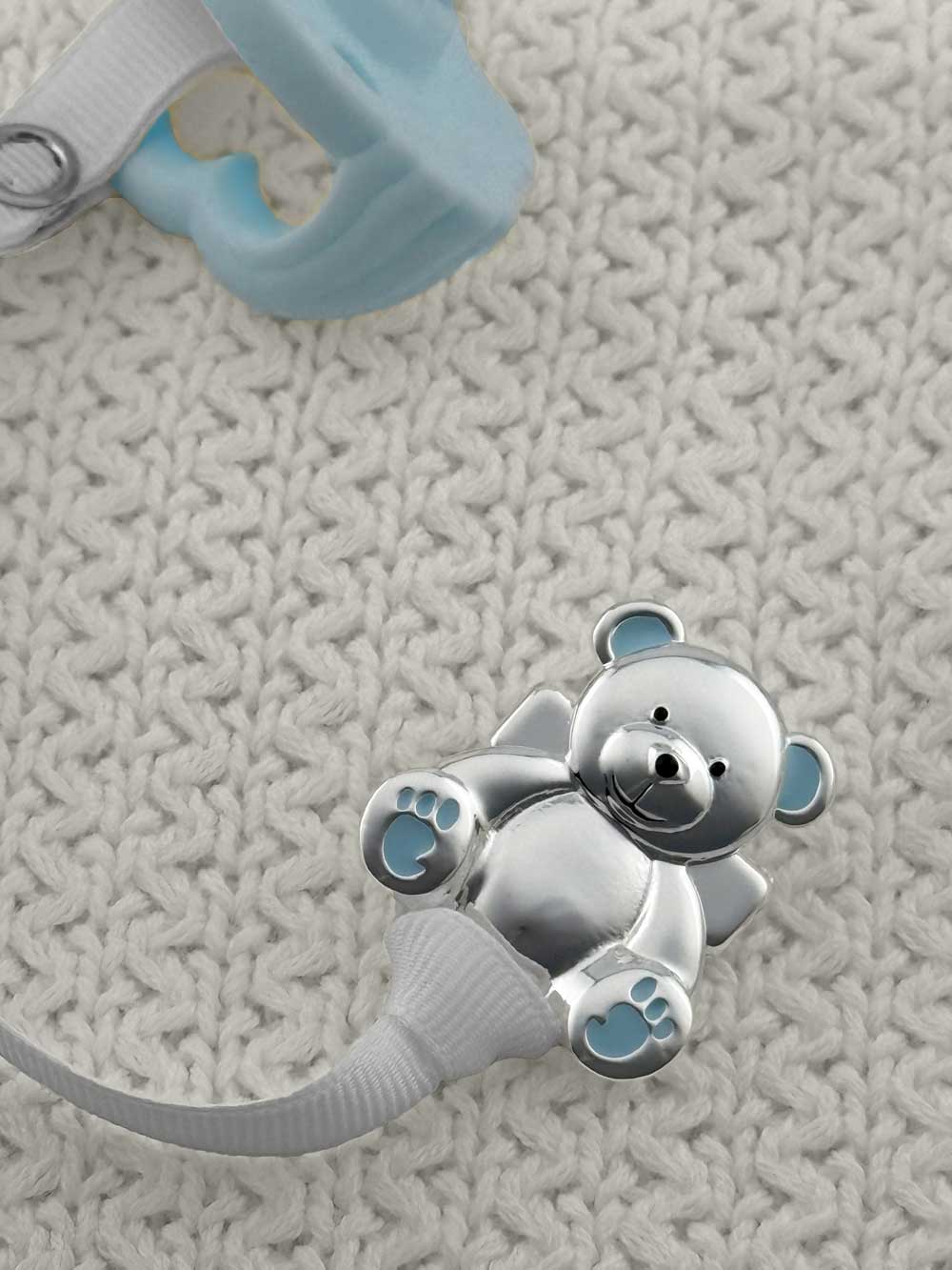Teddy Bear Silver Pacifier Clip - Melonbug