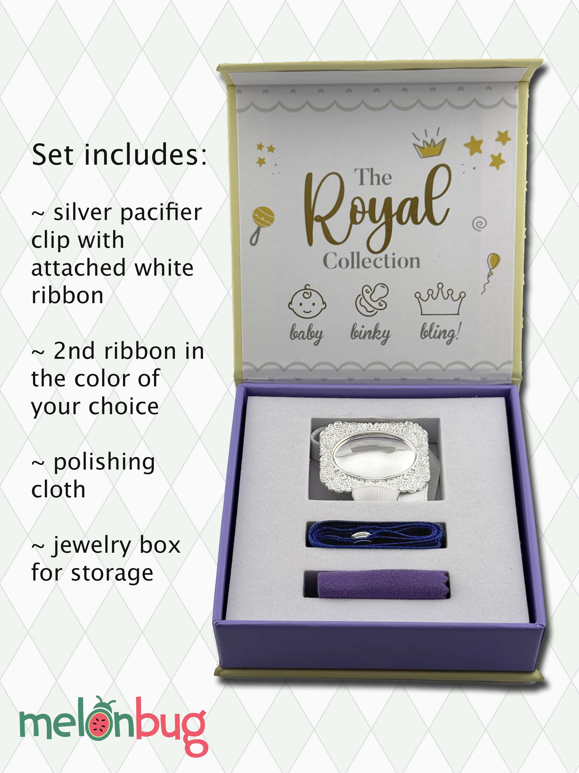 "Charles" Silver Pacifier Clip - Melonbug