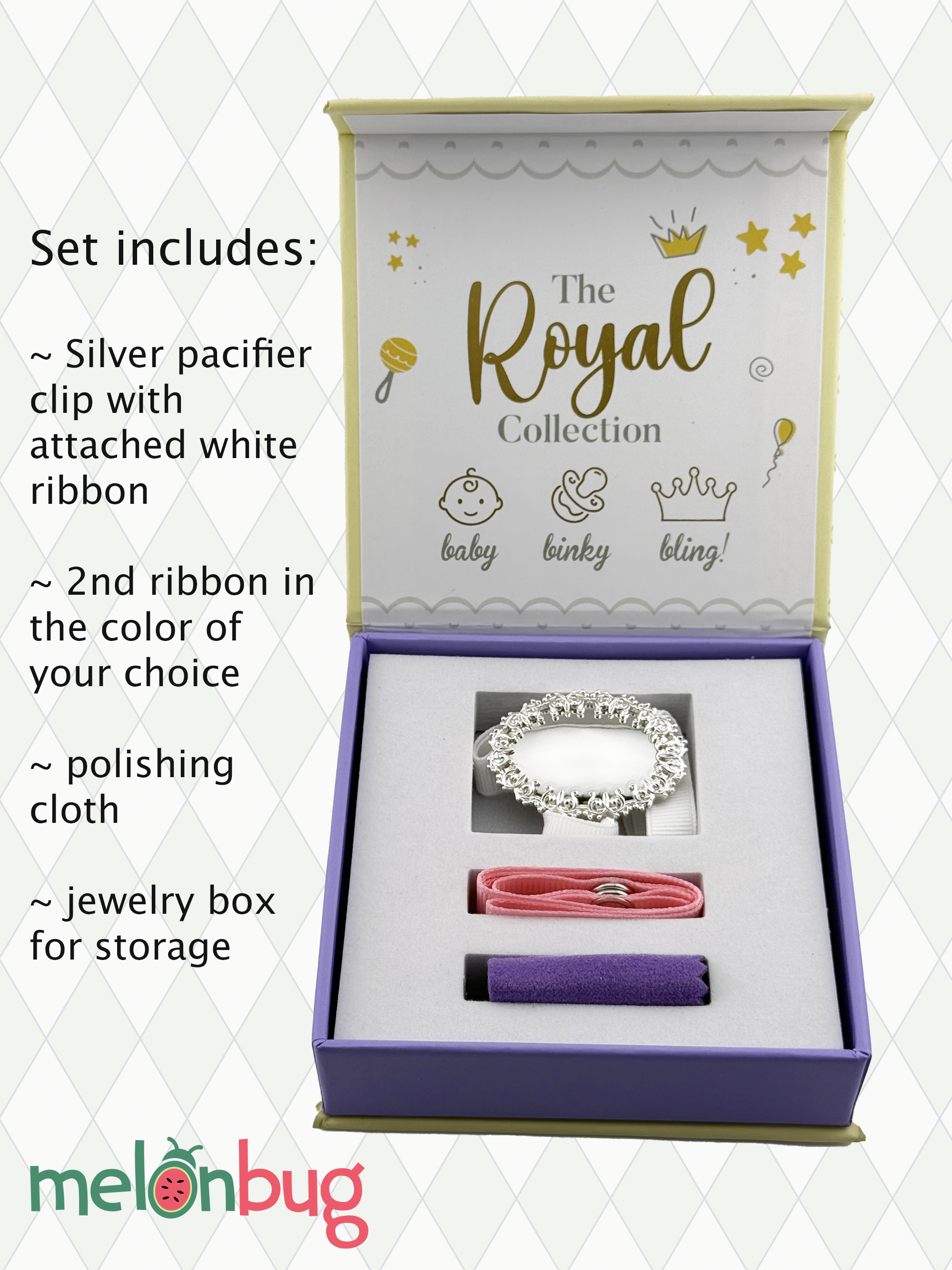 "Charlotte” Silver Pacifier Clip - Melonbug