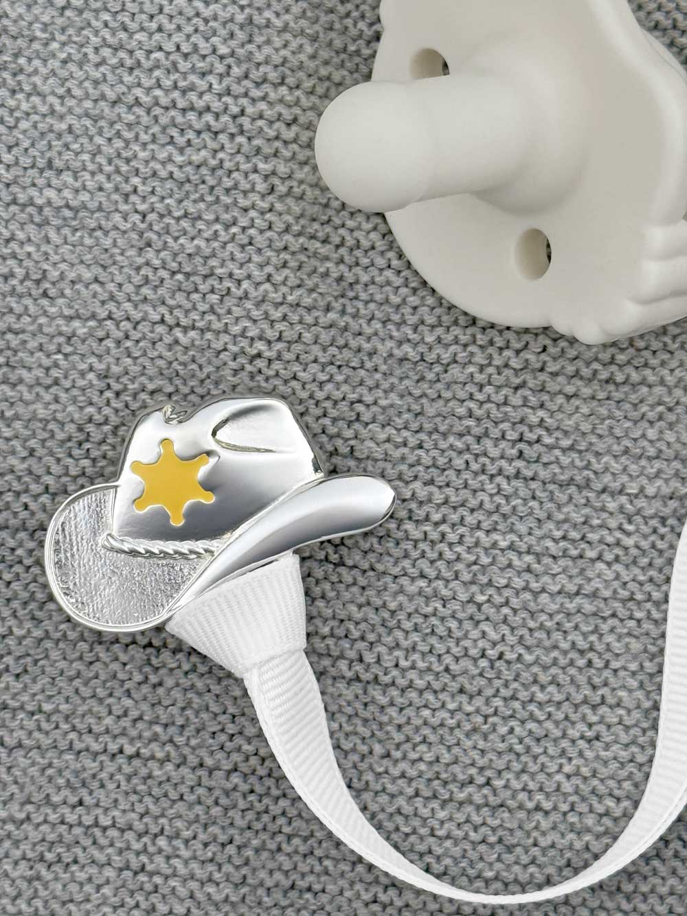 Cowboy Hat Silver Pacifier Clip - Melonbug