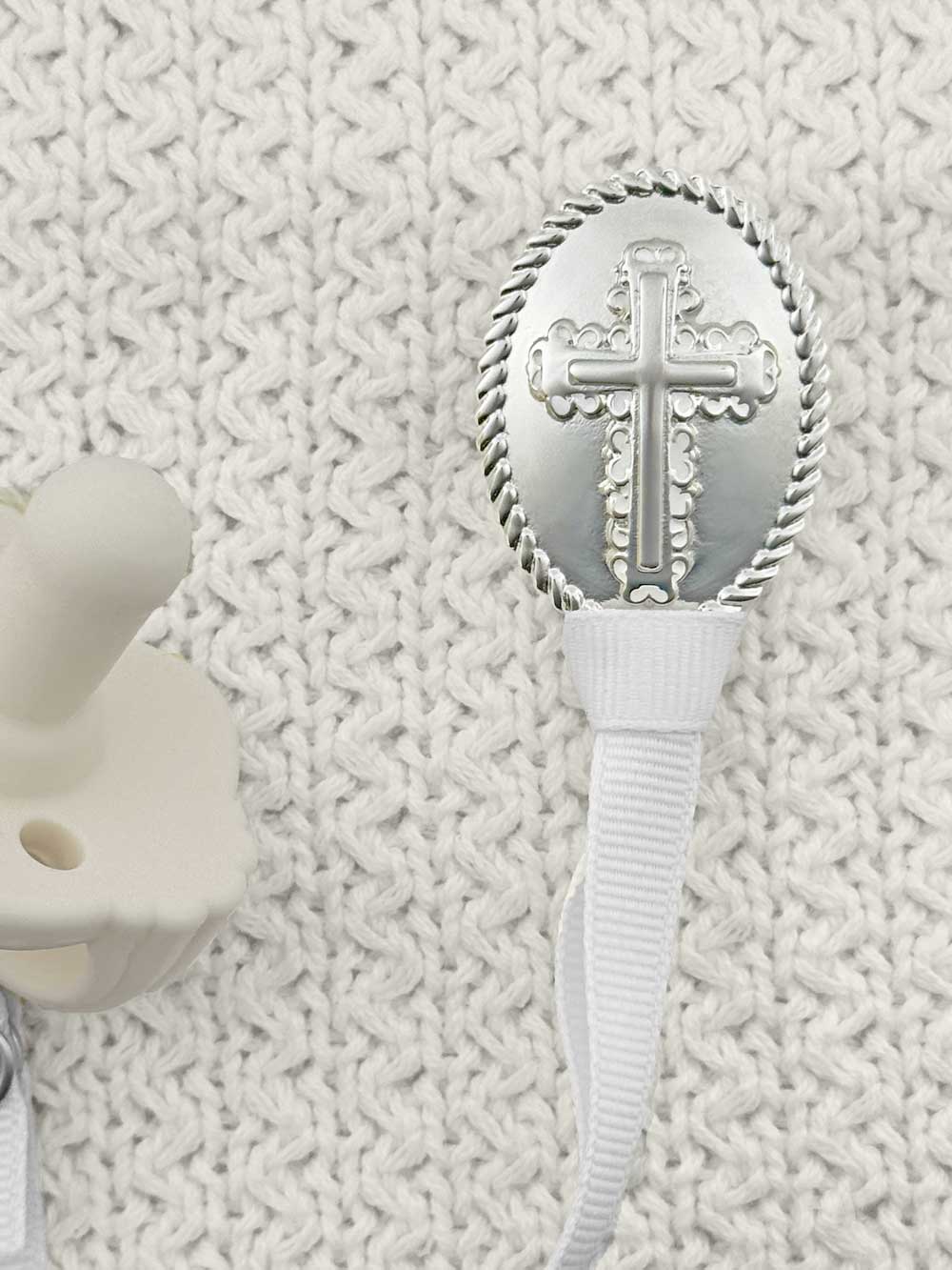 Cross Silver Pacifier Clip