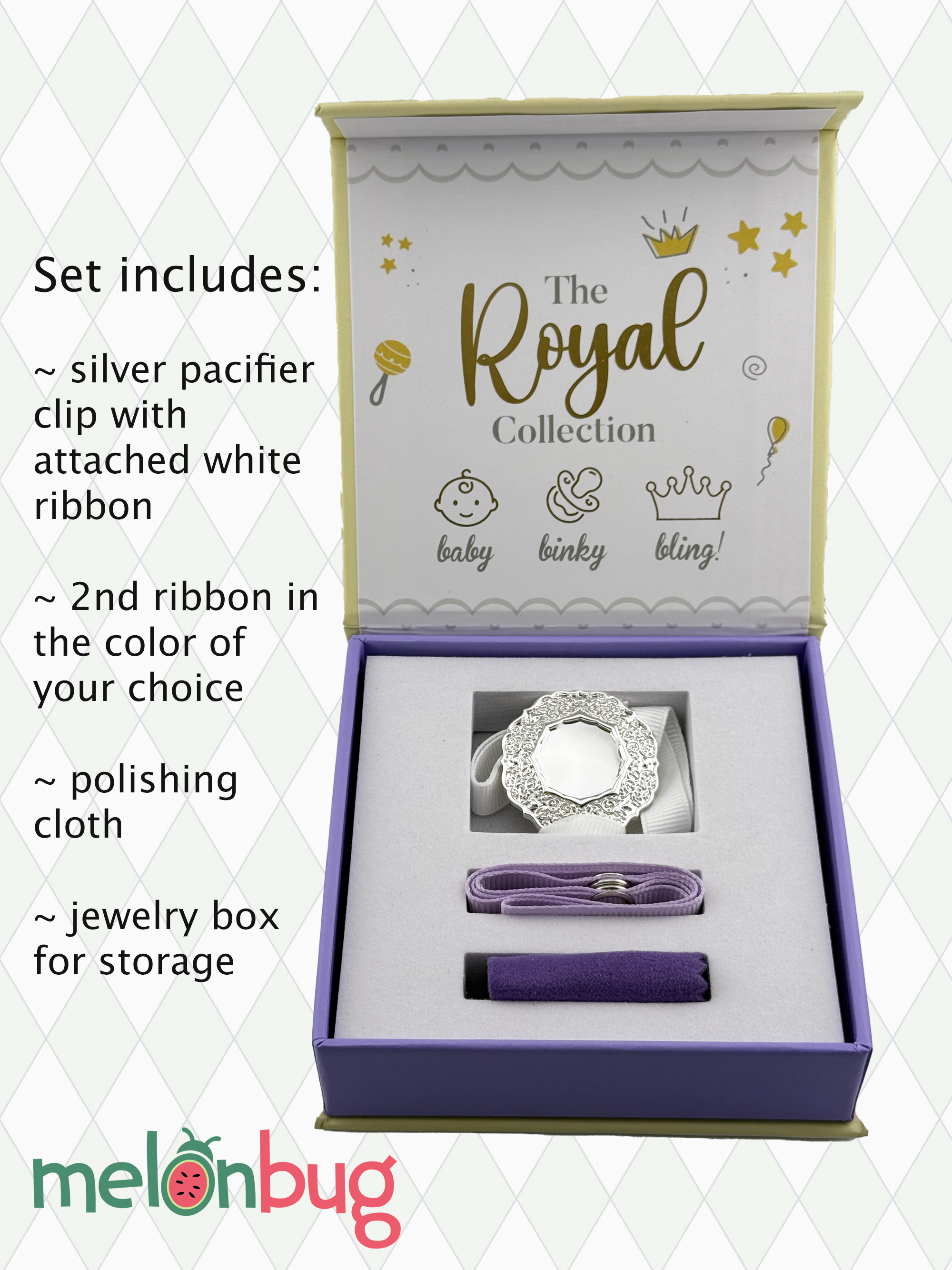 "Elizabeth" Silver Pacifier Clip - Melonbug