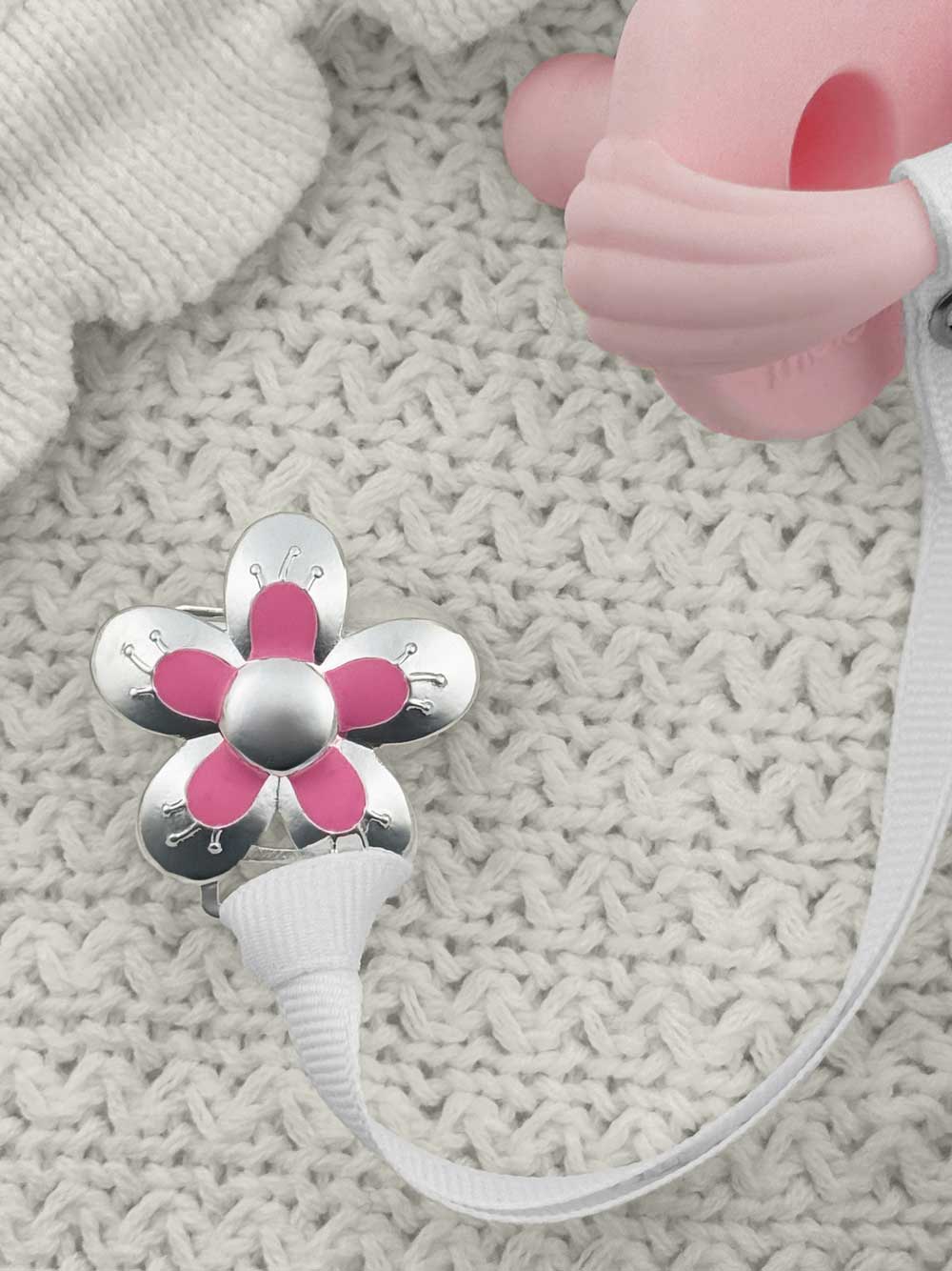 Flower Silver Pacifier Clip - Melonbug
