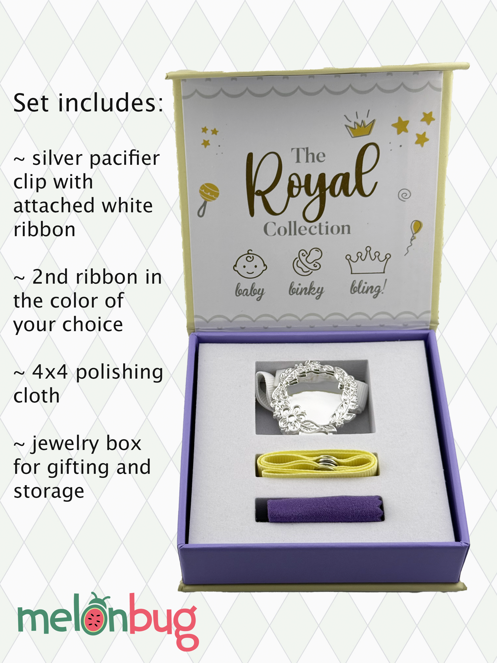 "Lilibet” Silver Pacifier Clip - Melonbug