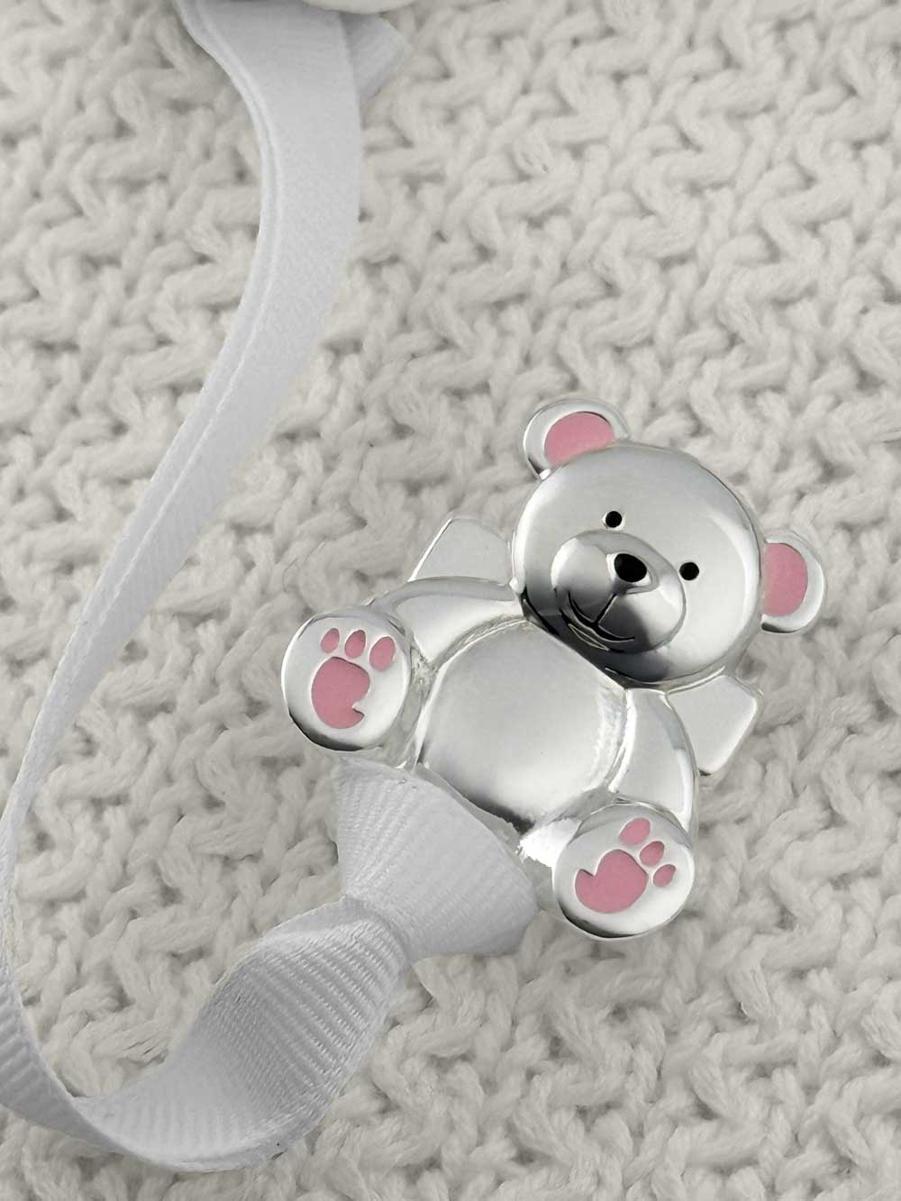 Teddy Bear Silver Pacifier Clip - Melonbug