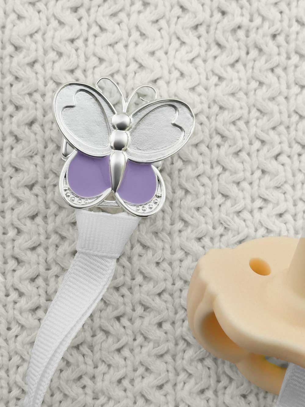 Butterfly Silver Pacifier Clip