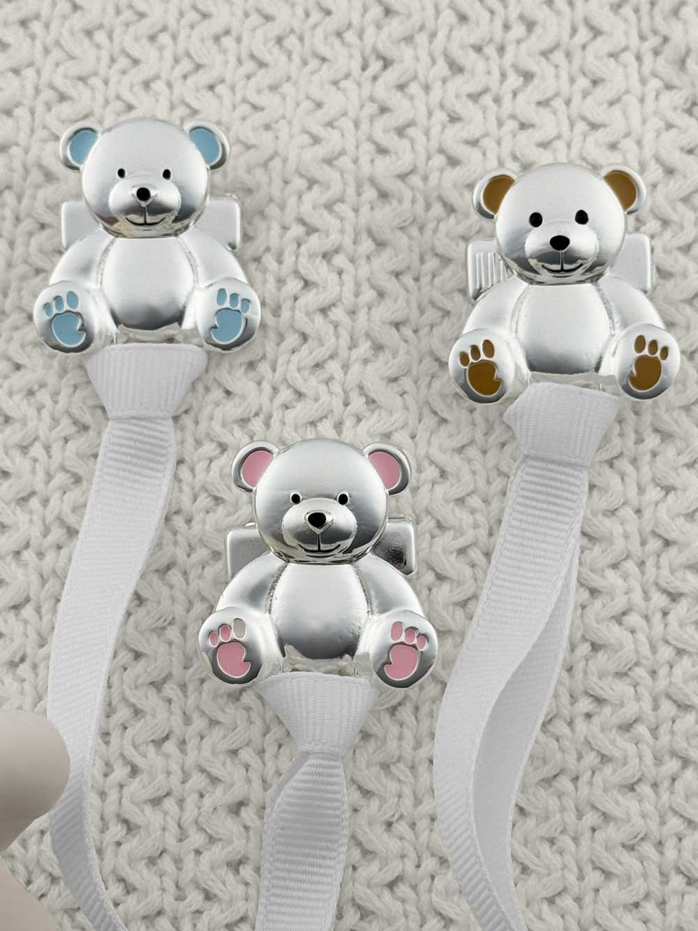 Teddy Bear Silver Pacifier Clip - Melonbug