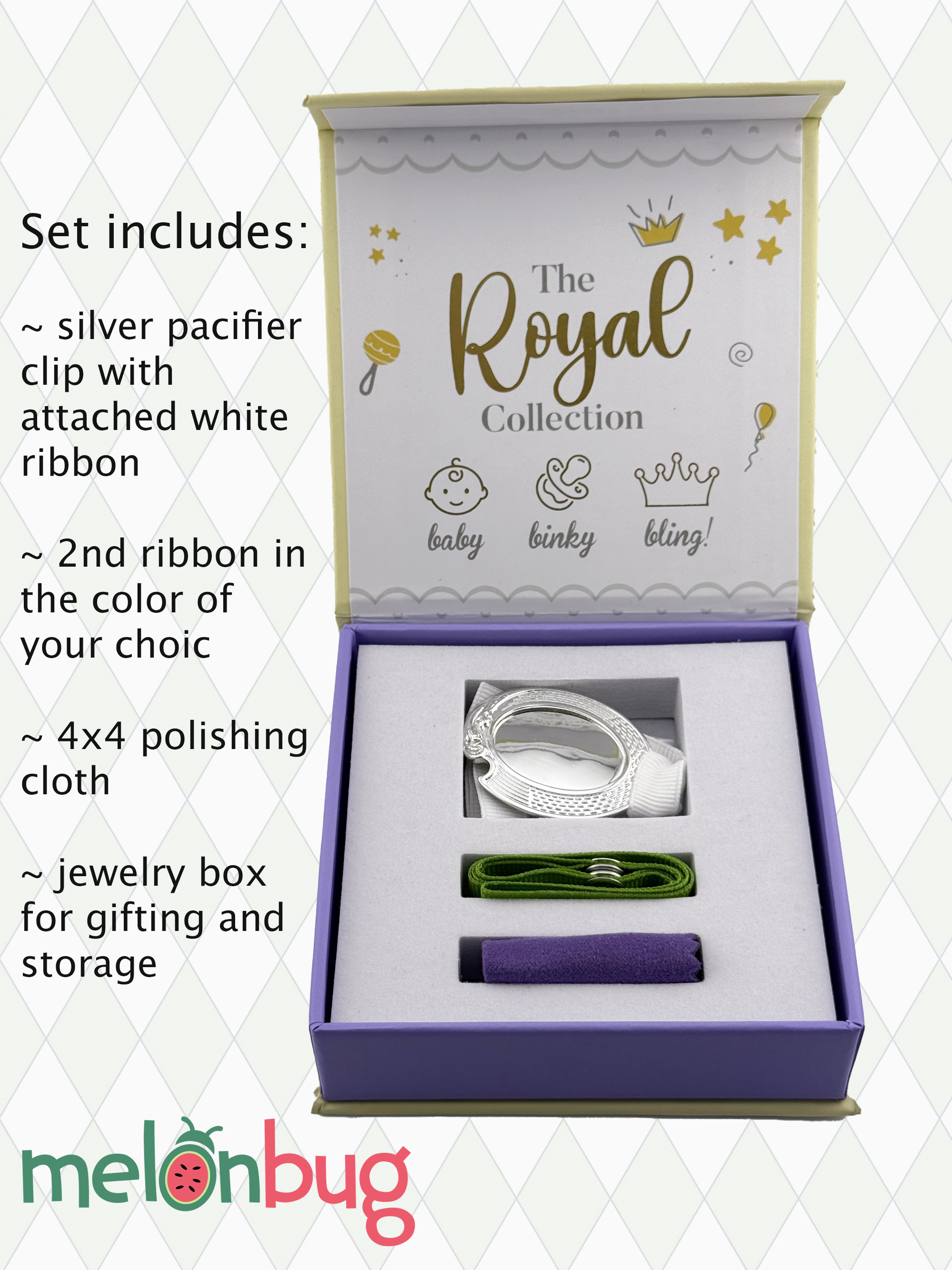 "William" Silver Pacifier Clip - Melonbug